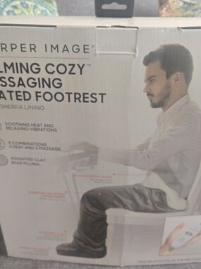 Sharper Image Black Calming Cozy Massaging Heated Footrest